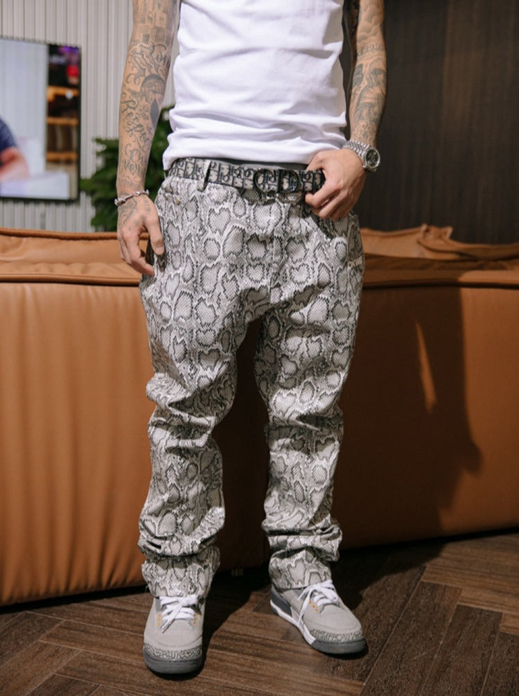 Grey Snake Skin Leather Pants