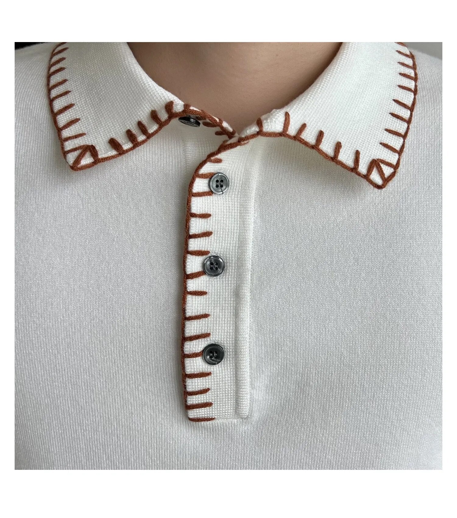 Black White Contrast Stitched Collar Sweater