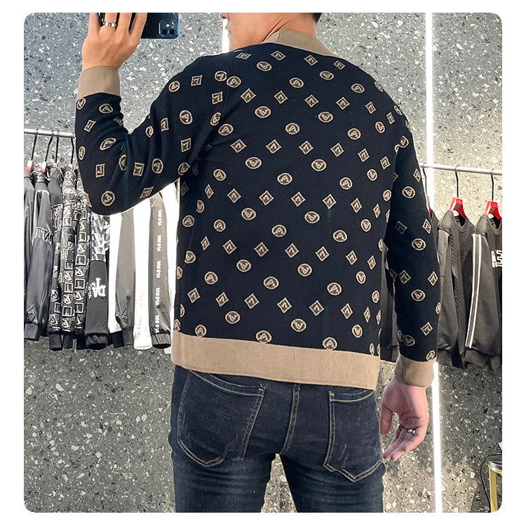 Abstract Letter Print Knitting Cardigan