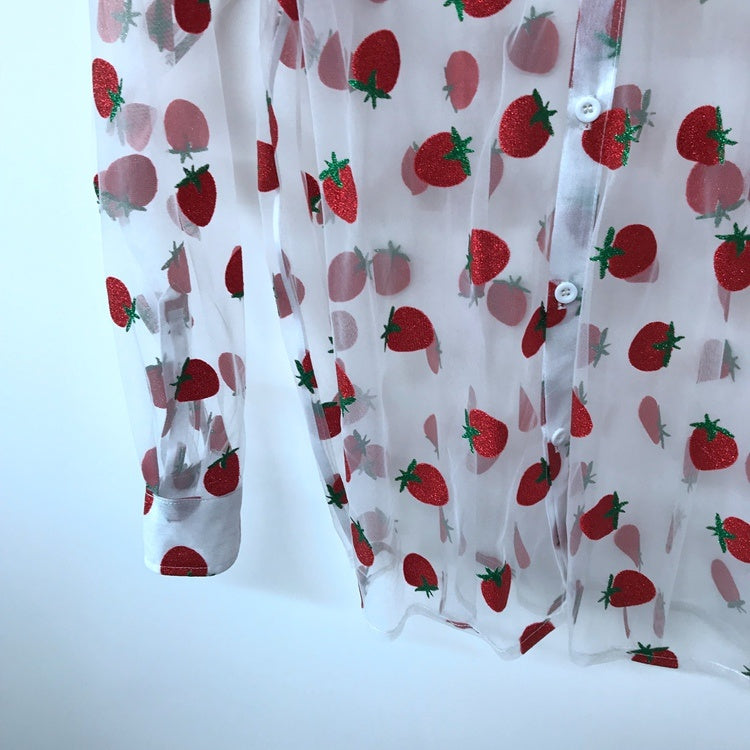 Strawberries Glitters Loose See-Through Shirt