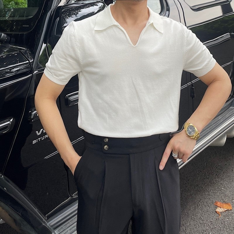 Solid Color Short Sleeved Viscose Polo Shirt