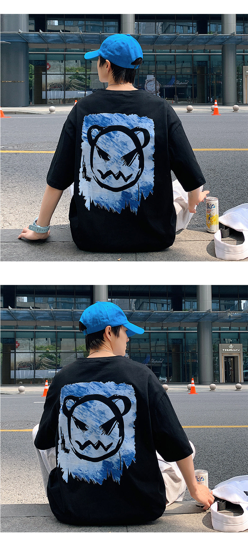 Bear Devil Back Printed Cotton T-Shirt