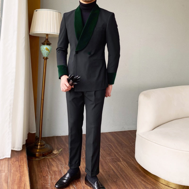 Groom Banquet Velvet Collar Slim Suit