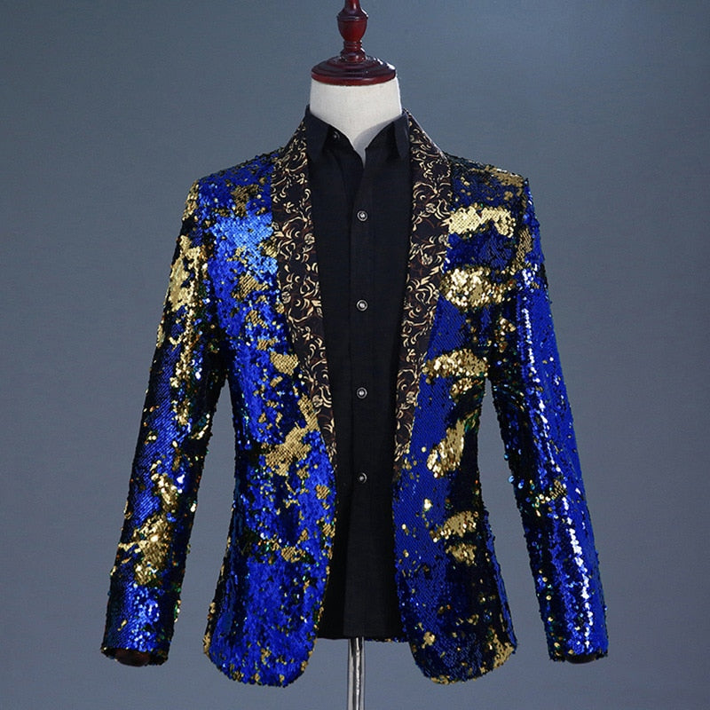 Paillettes brillantes avec col châle Tuxedo Men Stage Blazer