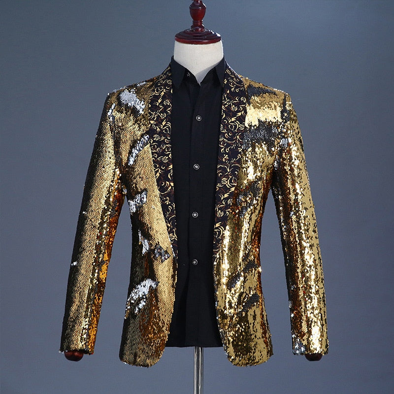 Paillettes brillantes avec col châle Tuxedo Men Stage Blazer