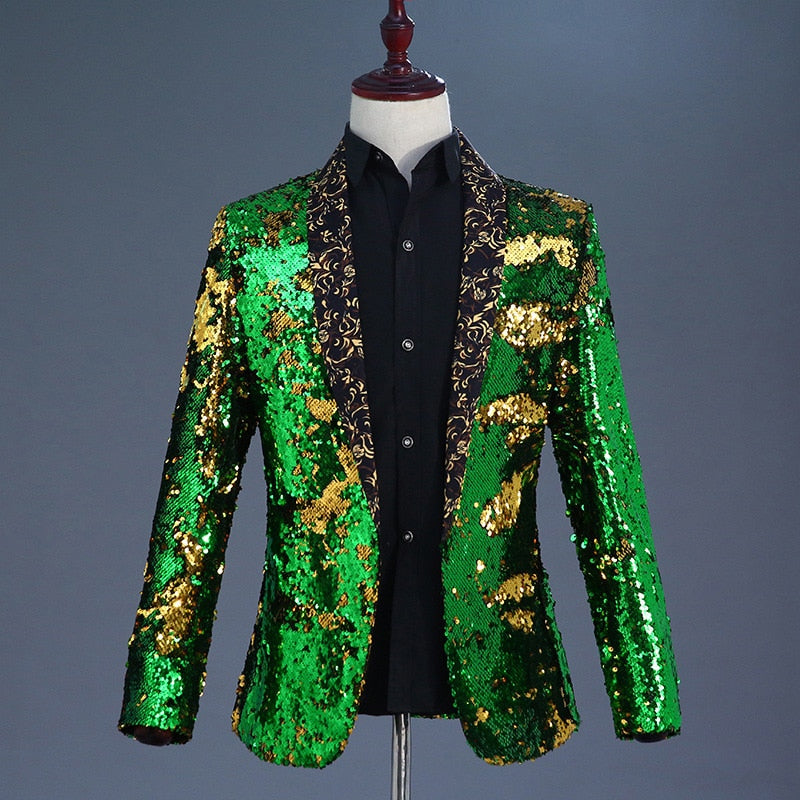 Paillettes brillantes avec col châle Tuxedo Men Stage Blazer