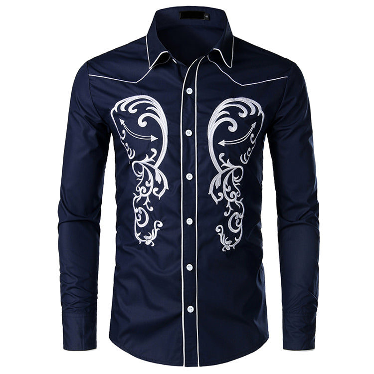 Casual Embroidered Western Style Men Long Sleeves Shirt