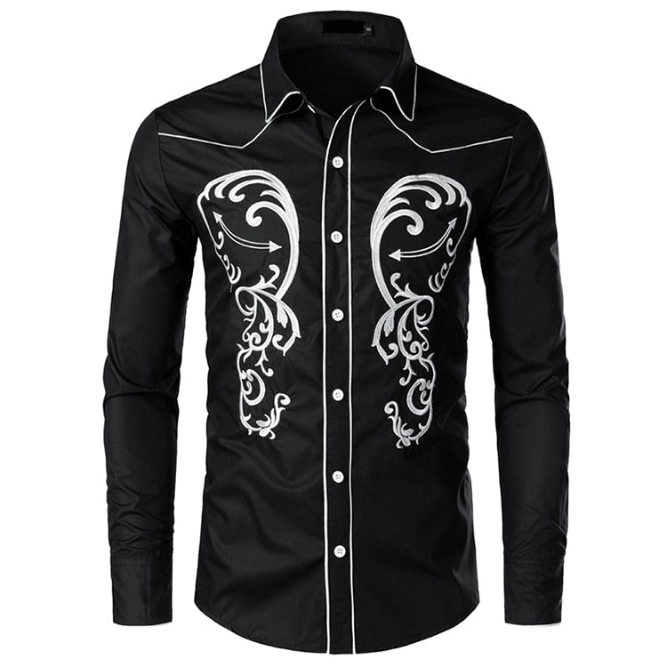 Casual Embroidered Western Style Men Long Sleeves Shirt