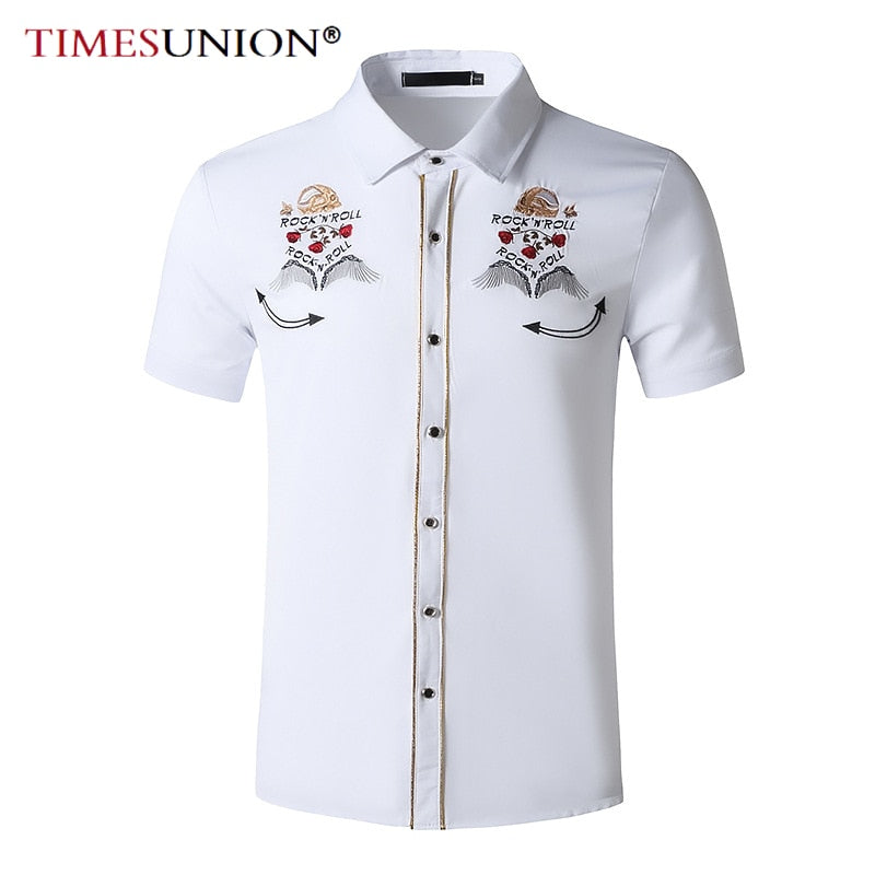 Rock N Roll Skulls Embroidery Decorated Shirt