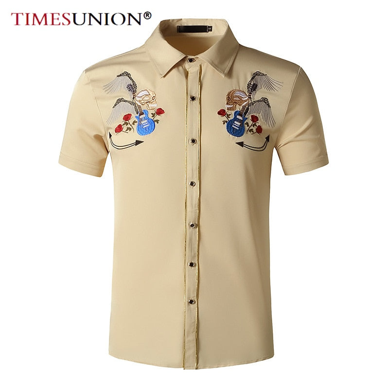 Skulls With Wings Embroidery Decorated Shirt