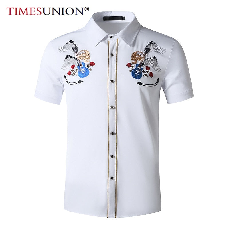 Skulls With Wings Embroidery Decorated Shirt