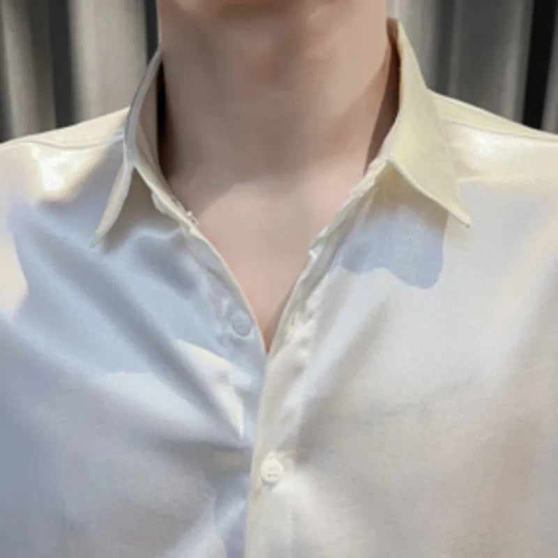 Casual Solid Color Shiny Shirt