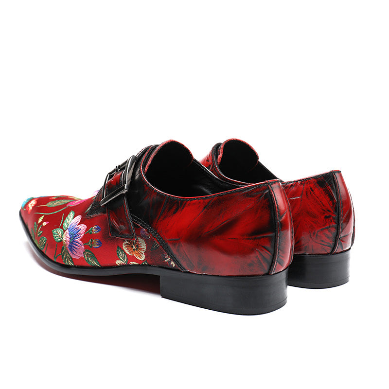 Patchwork Leather and Embroidery Fabric Men Monk Strap Shoes