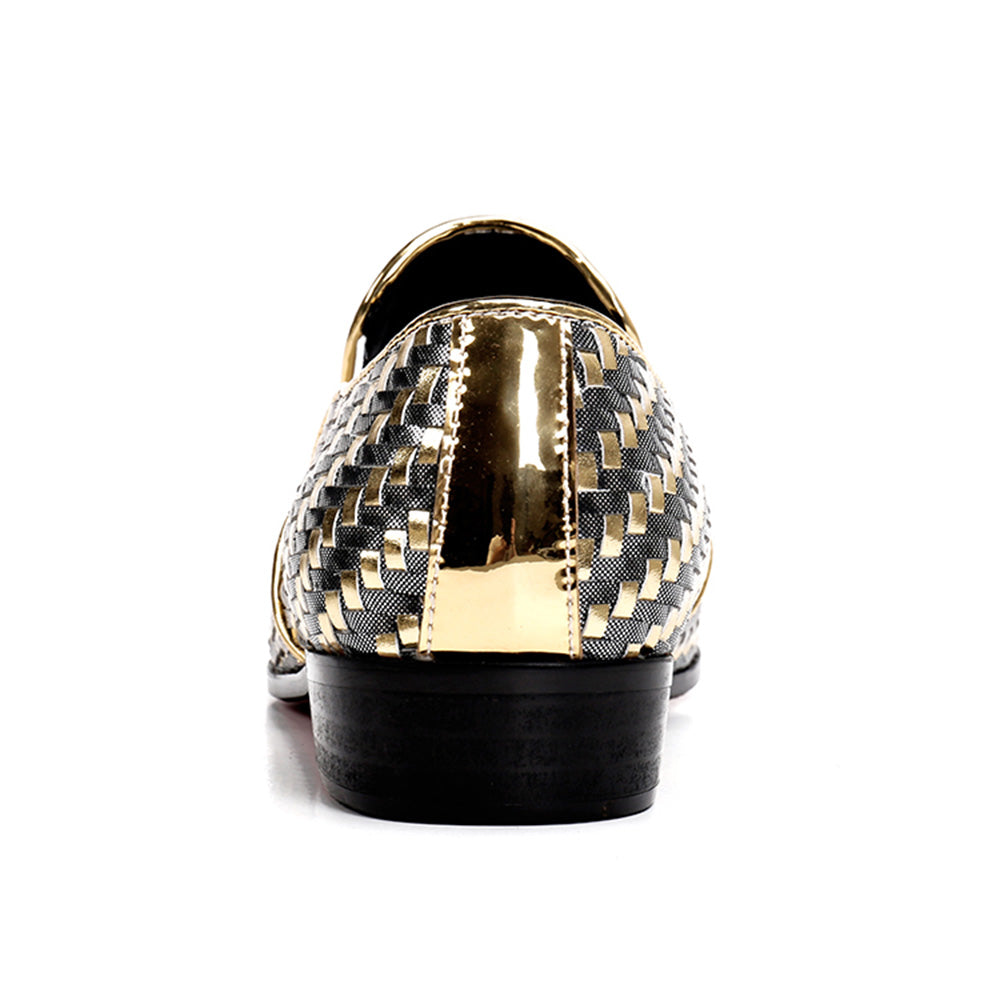 Gold Silver Braided Woven Leather Men Loafers Shoes