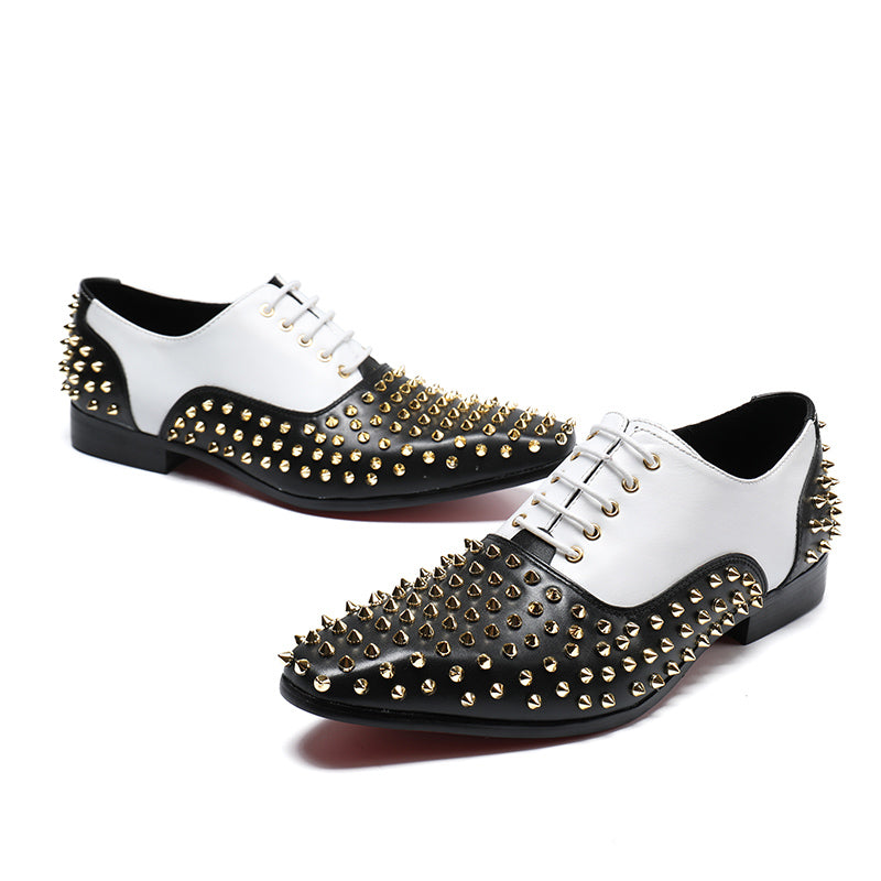 Classic Style Contrast Color Men Oxford Shoes with Rivets Details - FanFreakz