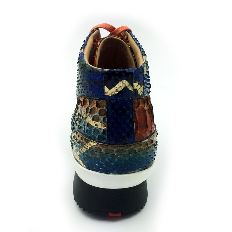 High Top Colorful Snake Pattern Full Grain Lace Up Men Sneaker