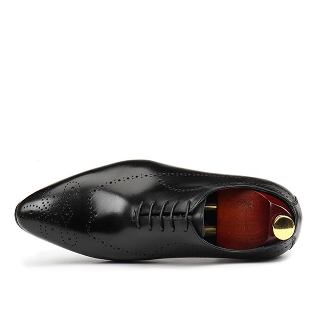 Pointed Toe Carved Perforated Men Leather Oxford Shoes