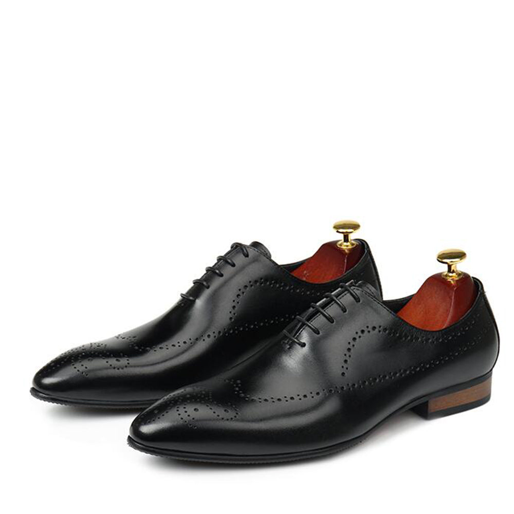 Pointed Toe Carved Perforated Men Leather Oxford Shoes