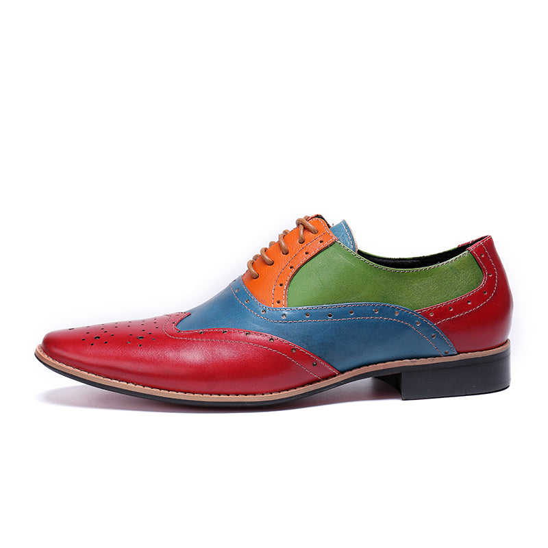Mixed Multi Colors Men Perforated Oxford Shoes with Wingtip