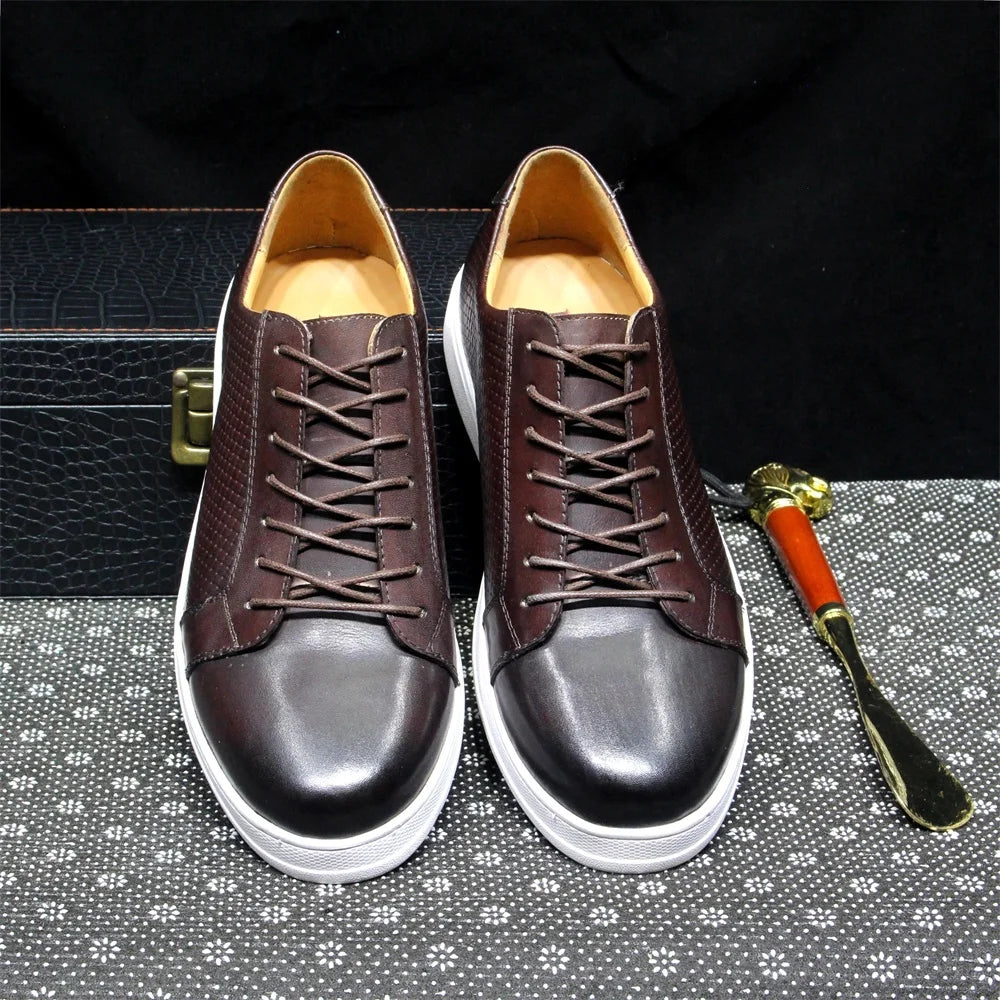 Genuine Leather Lace-Up Soft Sole Sneakers
