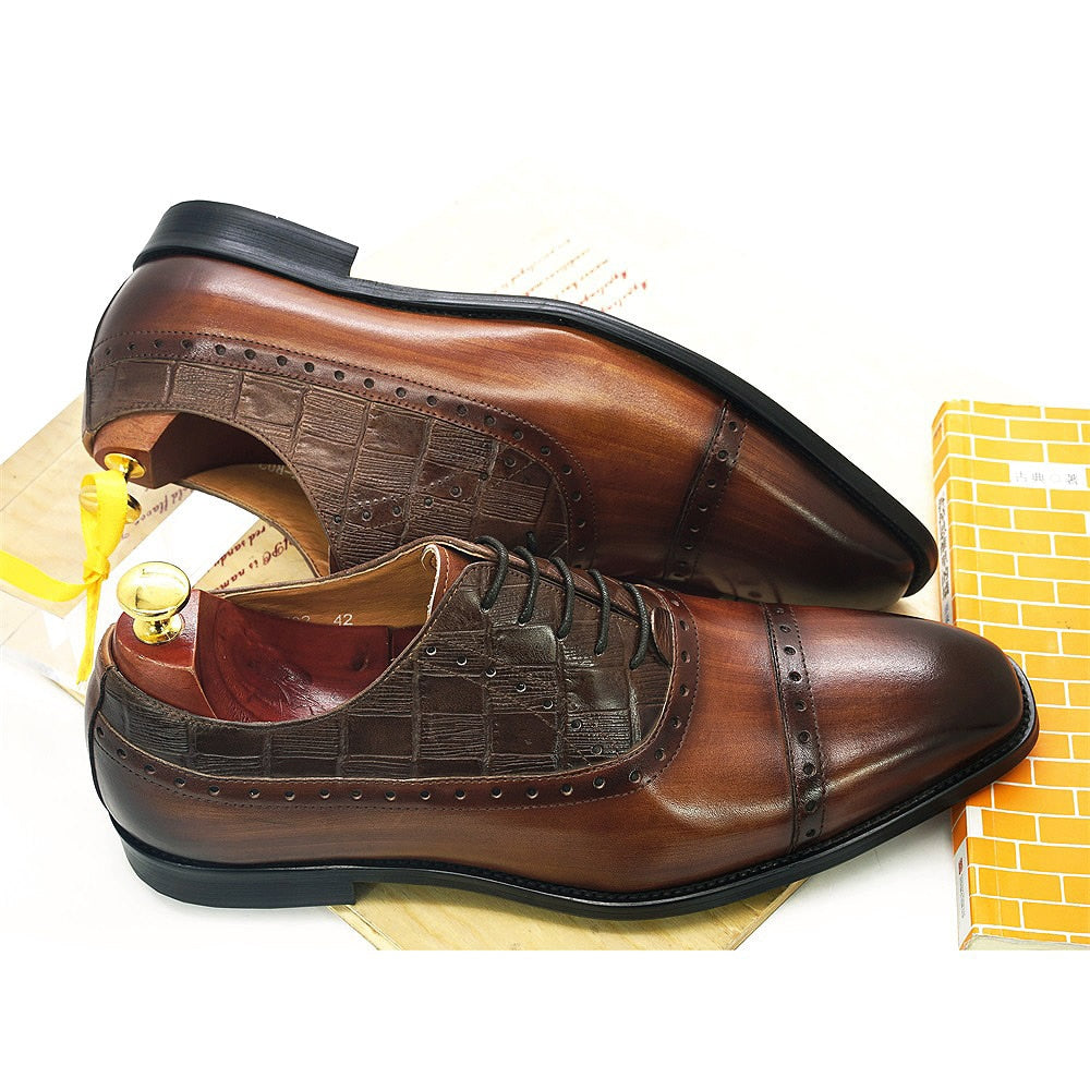 Checkered Top Leather Dress Oxford Shoes