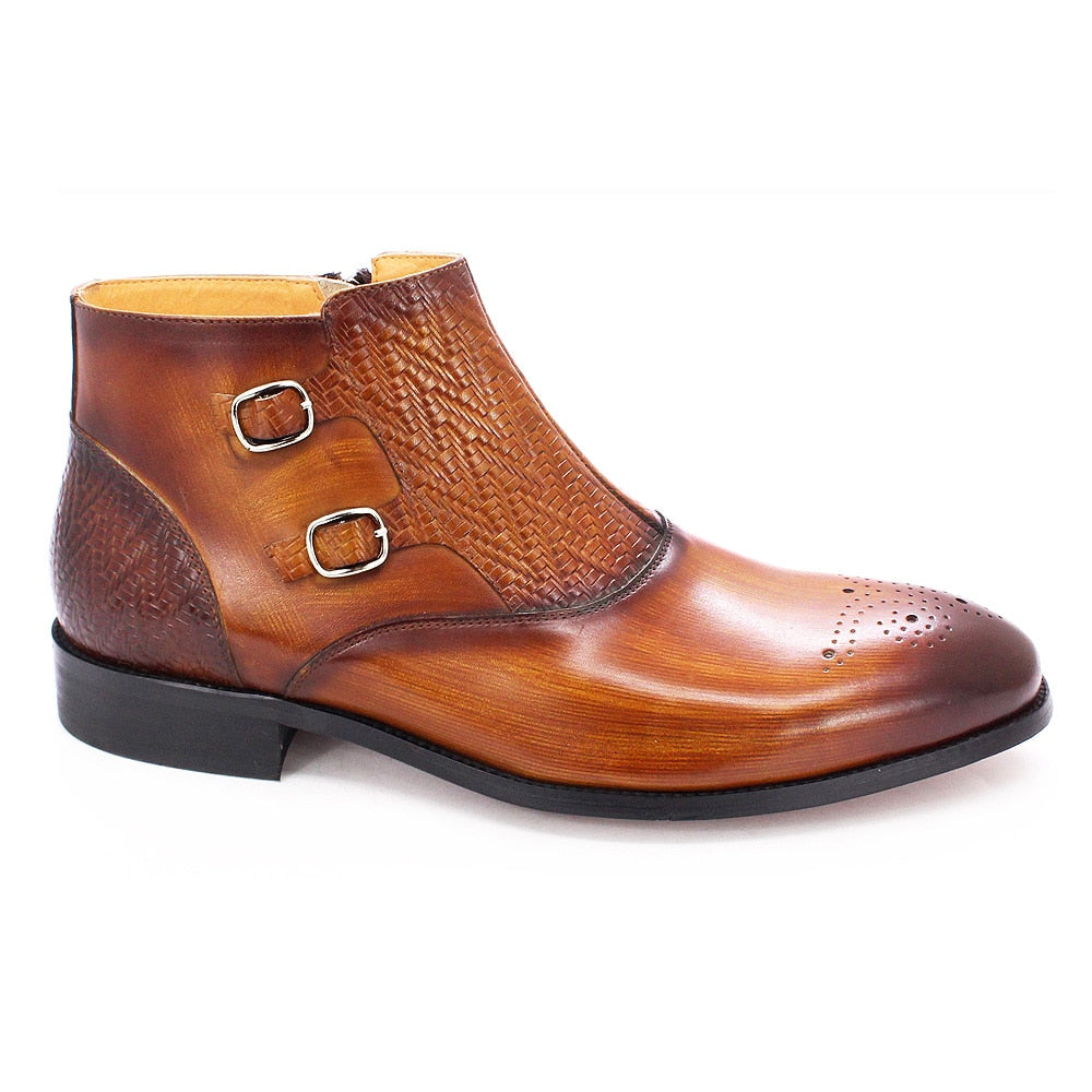 Bottines à double boucle en cuir véritable faites à la main