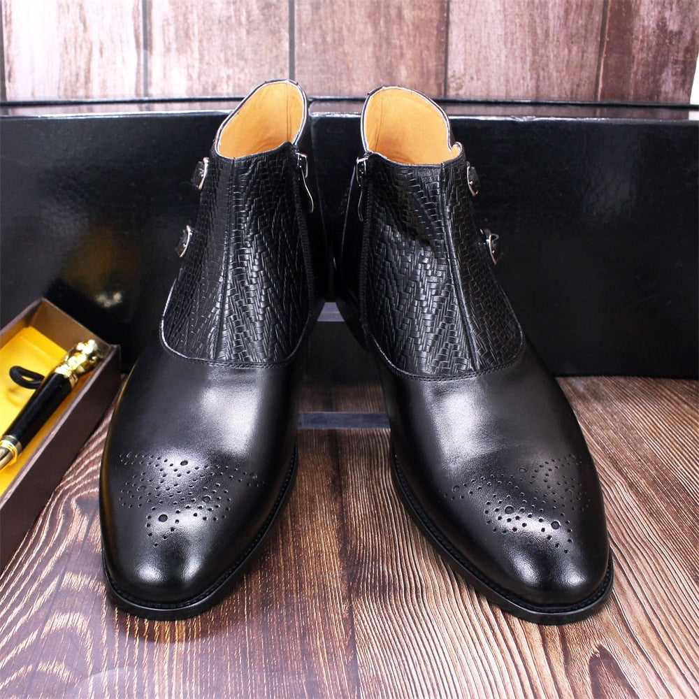 Bottines à double boucle en cuir véritable faites à la main