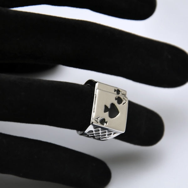 Square-Shaped Spades Card Style Ring
