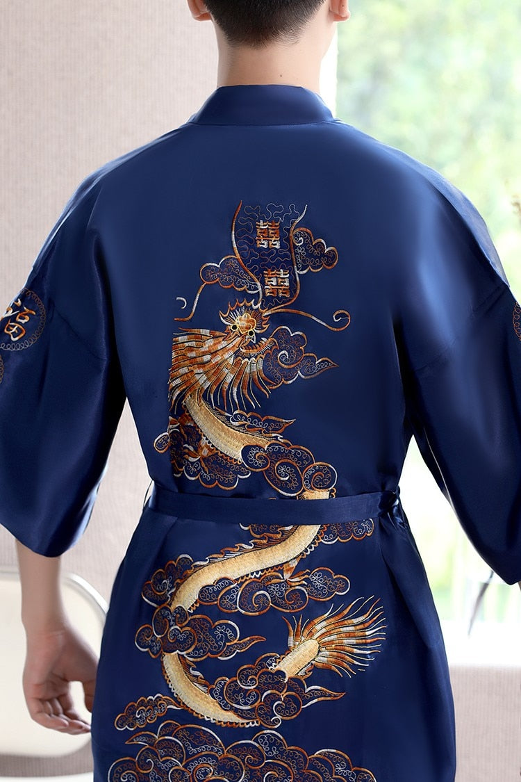 Embroidery Dragon Sleepwear Silk Robe
