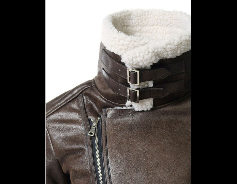 Slide Zipper Faux Agneau Sheer Biker Style Hommes Veste en cuir PU