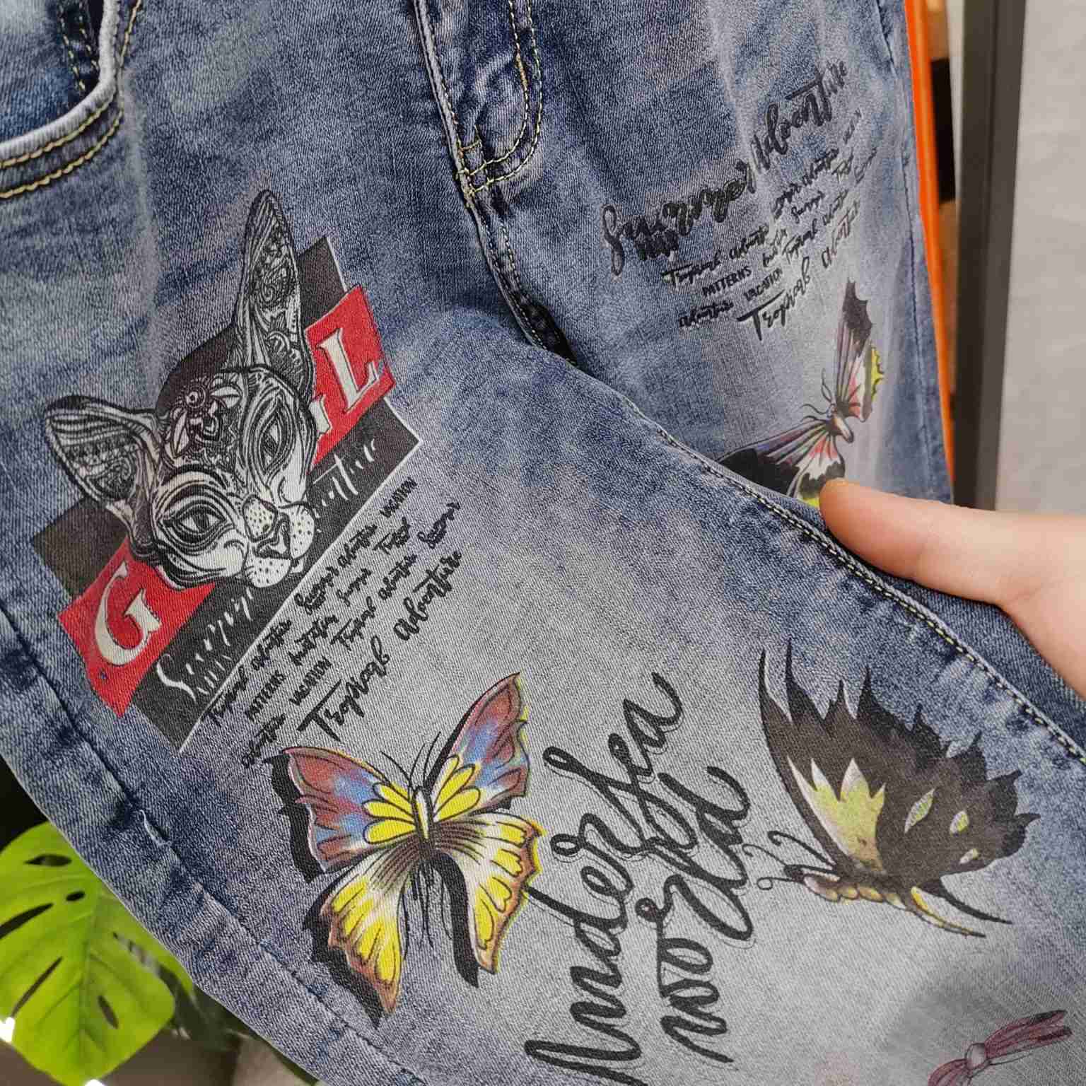 Cat Butterfly Printed Slim Jeans