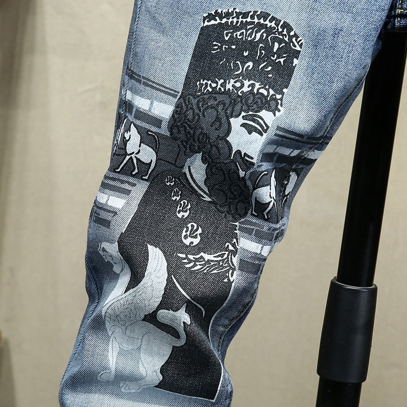 Babylon Royalty Printed Men Light Wash Jeans
