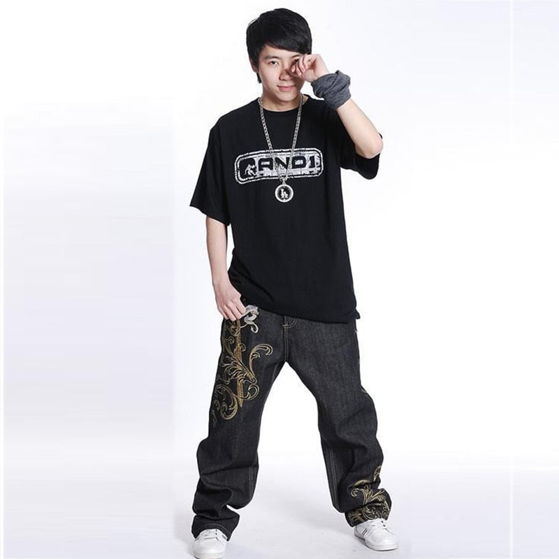 Hip Hop Loose Large with Wing Embroidery Men Jeans
