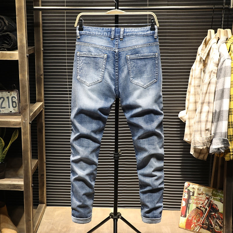 Printed Embroidery Patches Men Straight Fit Jeans