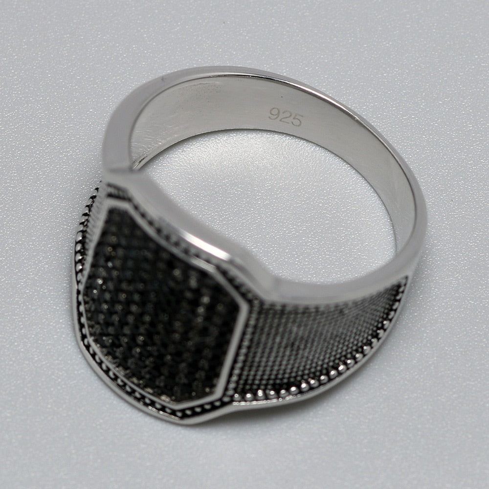 Silver Cool Retro with Black Stone Curved Design Men Fashion Rings