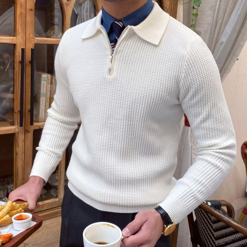 Solid Knitted Long Sleeved Zipper Sweater