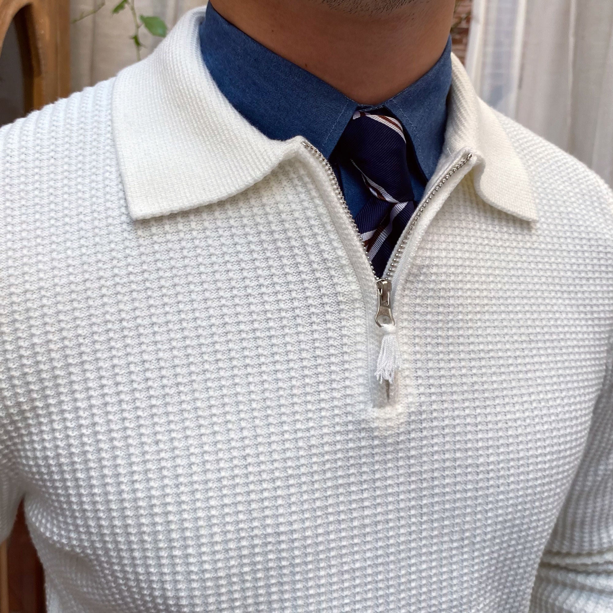 Solid Knitted Long Sleeved Zipper Sweater