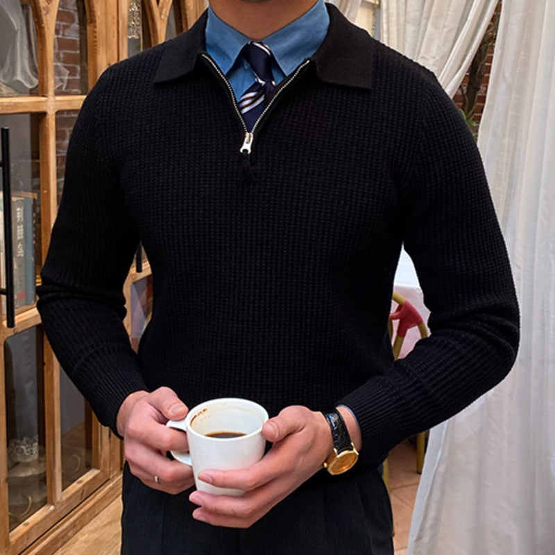 Solid Knitted Long Sleeved Zipper Sweater