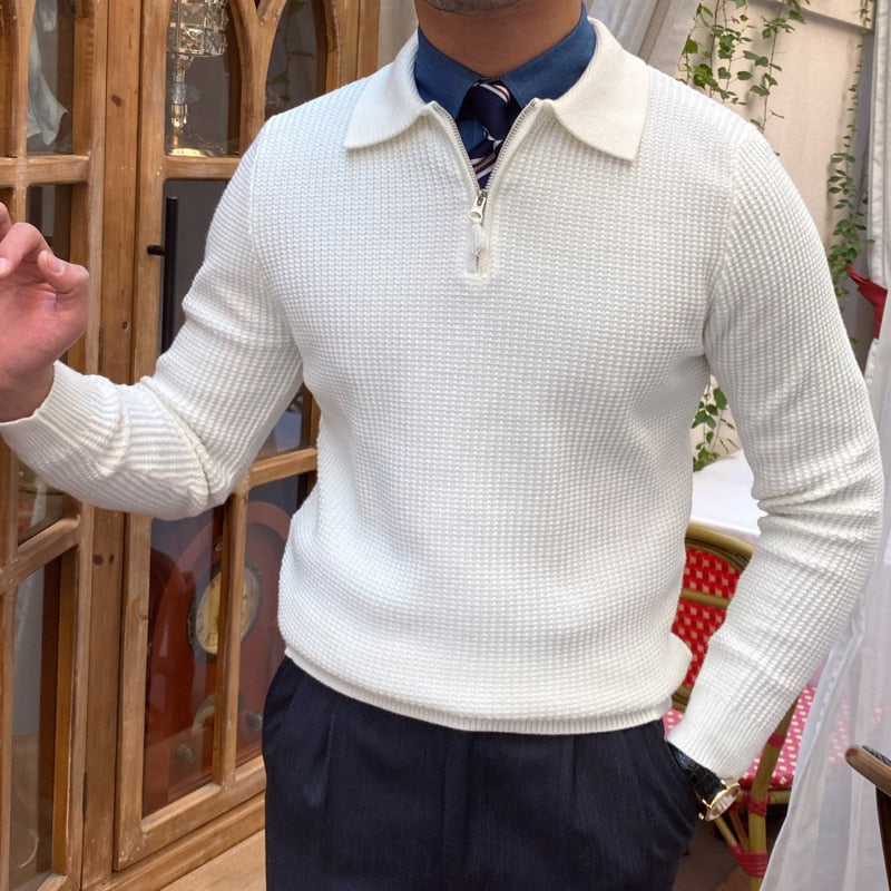 Solid Knitted Long Sleeved Zipper Sweater