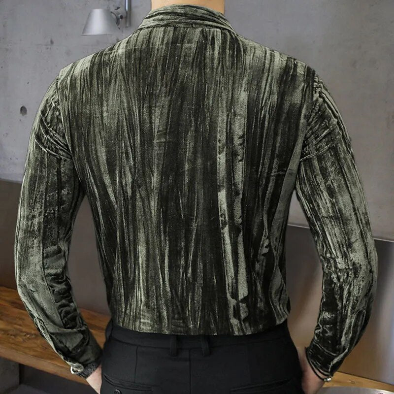 Solid Pleated Slim Fit Long Sleeve Shirt