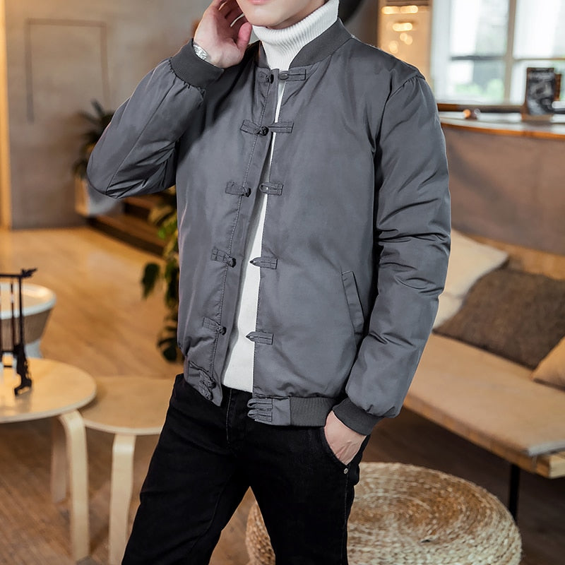 Veste pour hommes de style oriental à col montant solide et épais