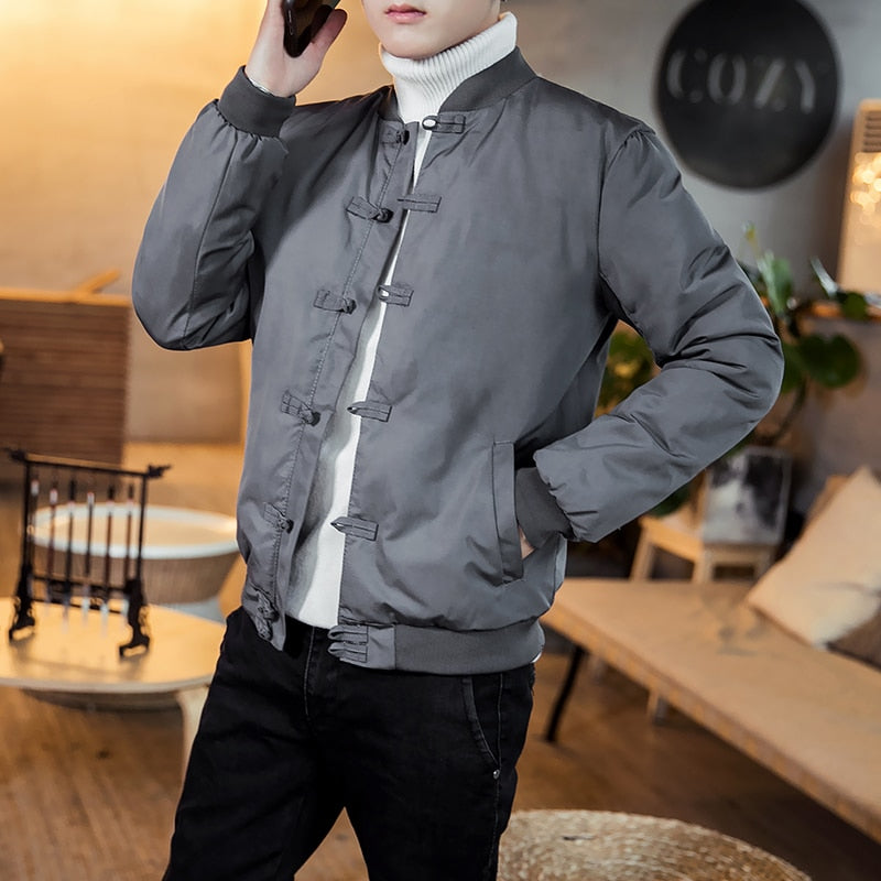 Veste pour hommes de style oriental à col montant solide et épais