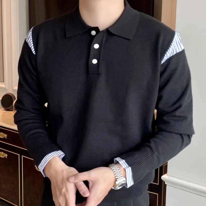 Splicing Contrast Color Knitted Polo Shirt