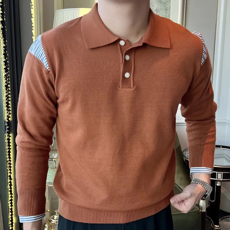 Splicing Contrast Color Knitted Polo Shirt