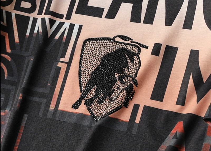 Letter Printed Rhinestone Decorated Short Tracksuit