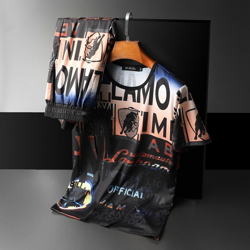 Letter Printed Rhinestone Decorated Short Tracksuit