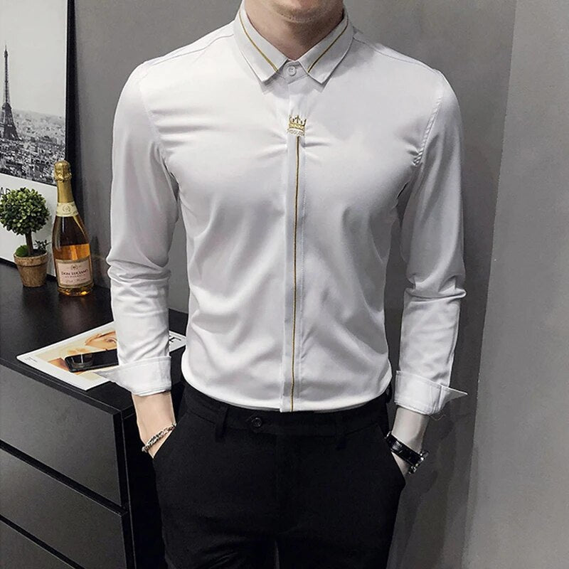 Black White Fashion Slim Long Sleeve Shirt