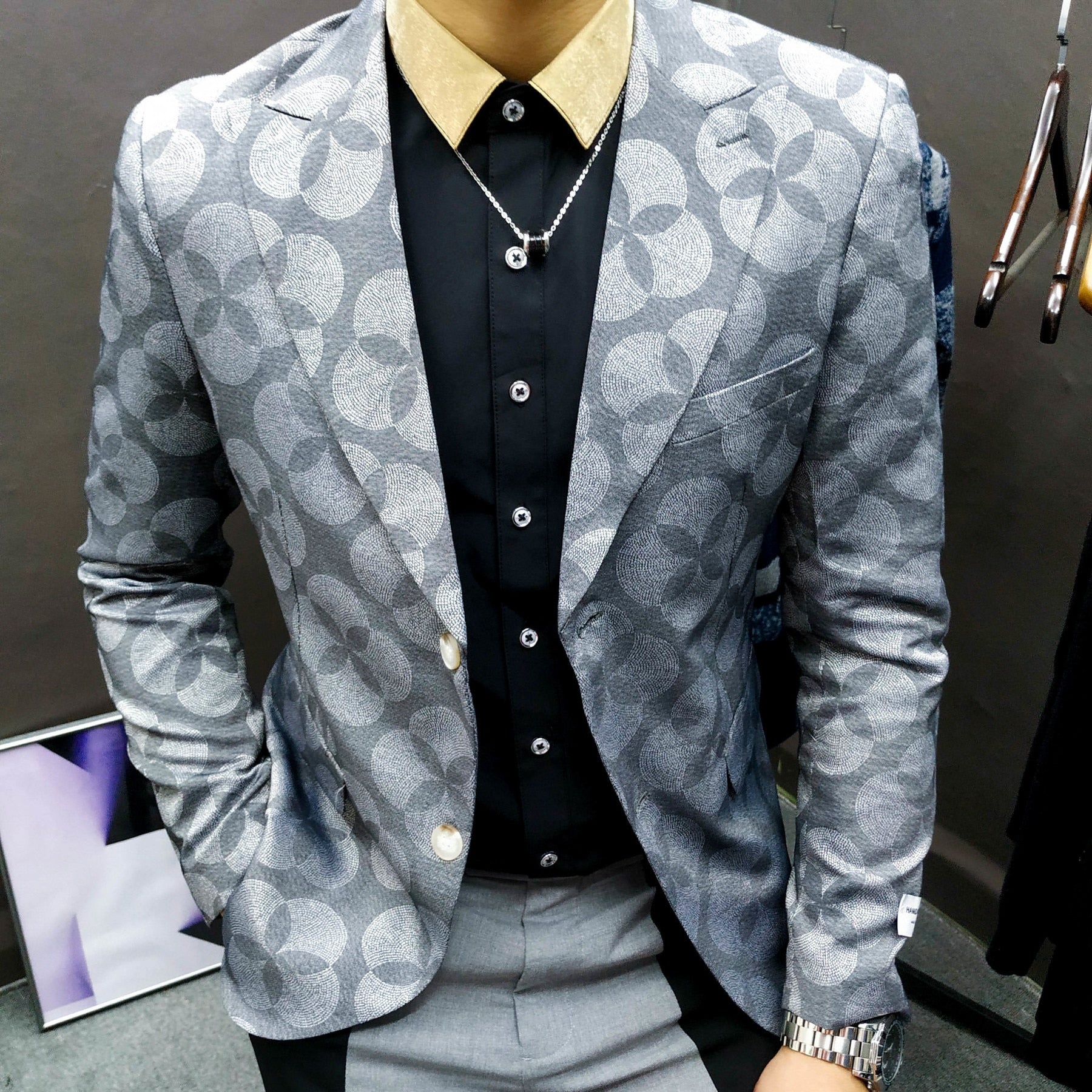 Gray Four Clover Pattern Blazer