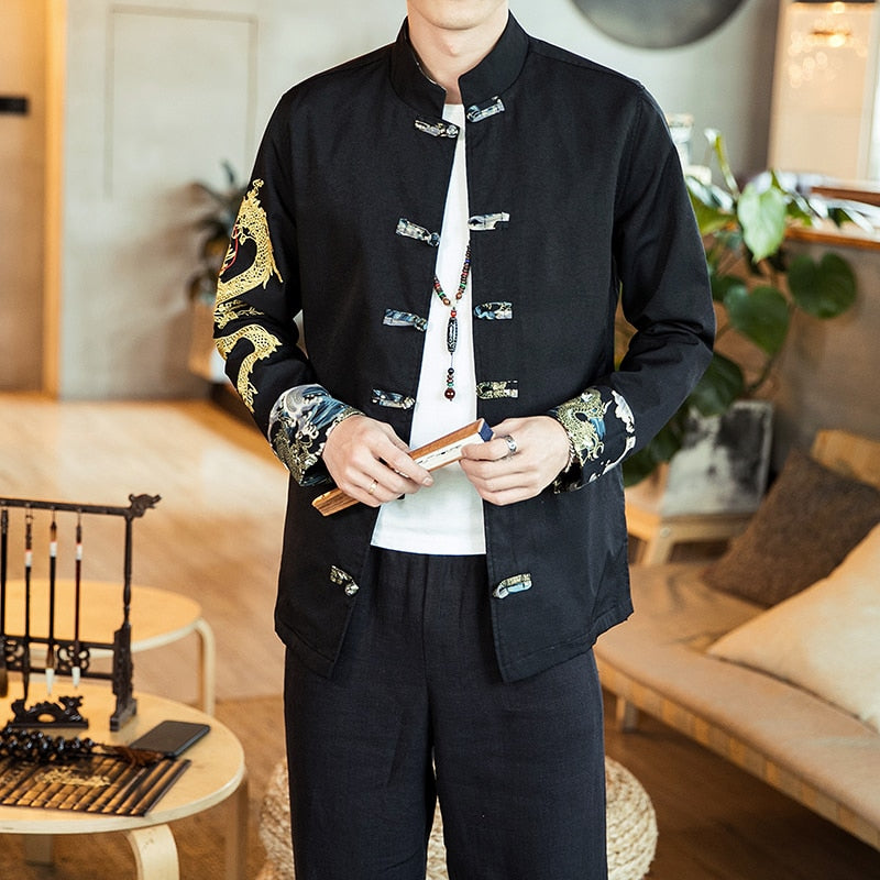 Chinese Style Dragon Embroidered Sleeves Men Jacket - FanFreakz