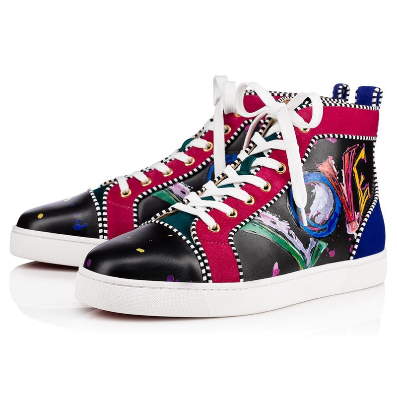 Love Graffiti imprime des baskets montantes en cuir pour hommes